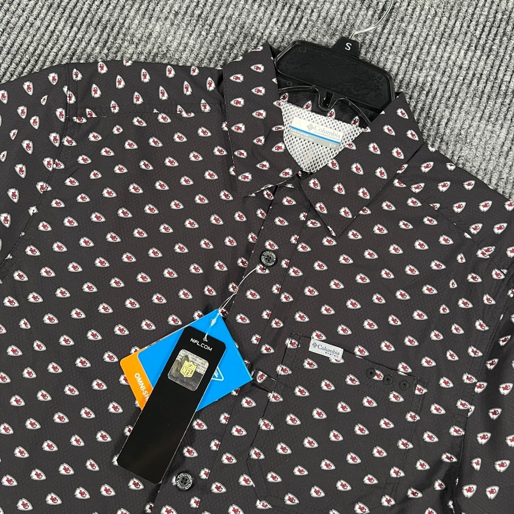 Kansas City Chiefs Shirt Columbia PFG Mens Small Black Geometric Button Up New